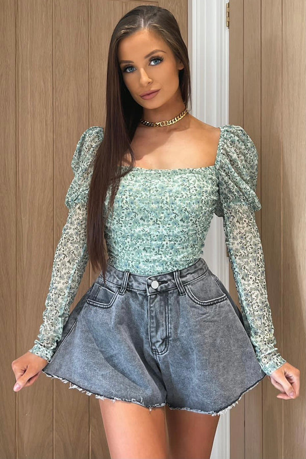 Martha Grey Denim High Waisted Flared Shorts